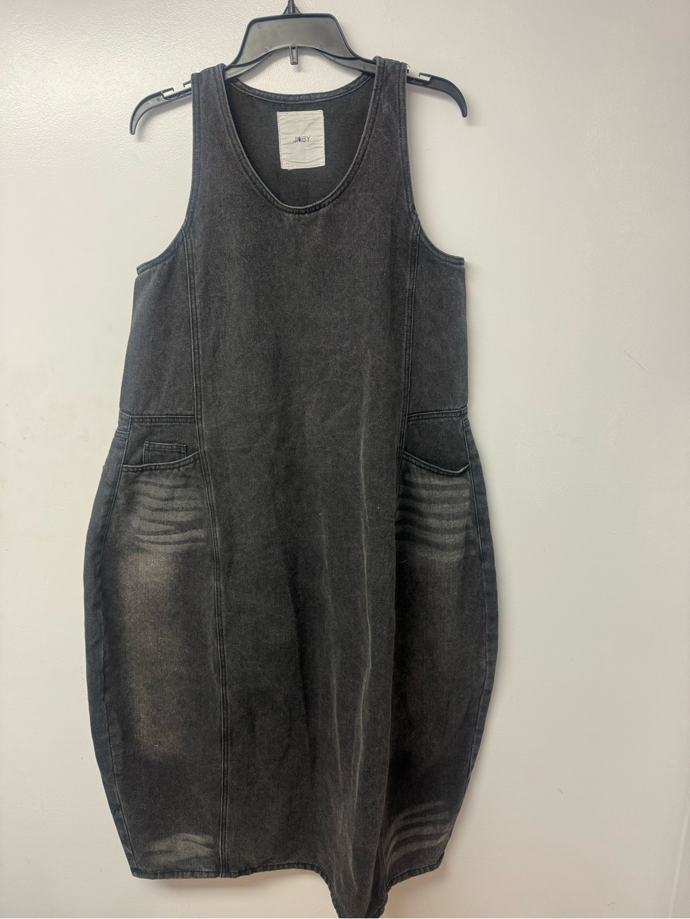 JNBY Denim Sleeveless Dress XL Black Cotton Linen Cocoon Midi Lagenlook - Picture 7 of 14